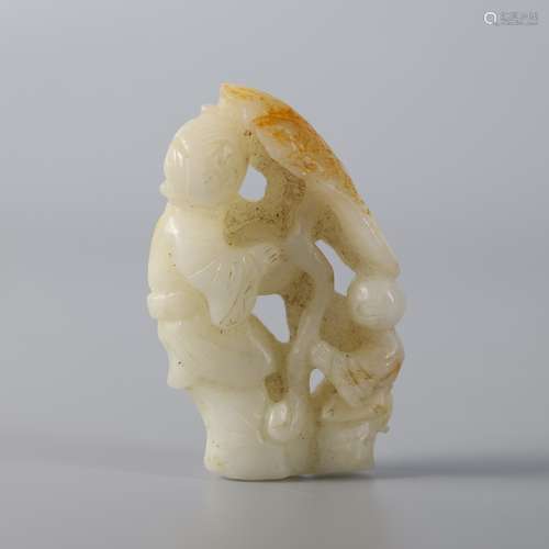 White jade boy of Hetian jade seed material in Ming Dynasty