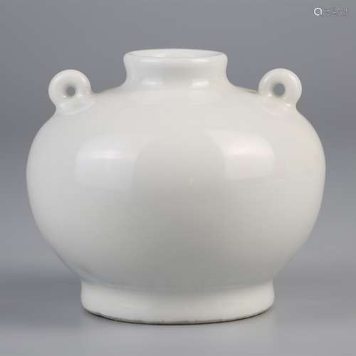 Sweet white glazed jar with two ears