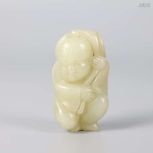 White jade boy of Hetian jade seed material in Ming Dynasty