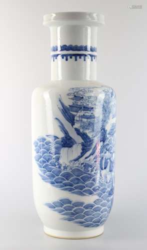 Blue and white figure mallet bottle