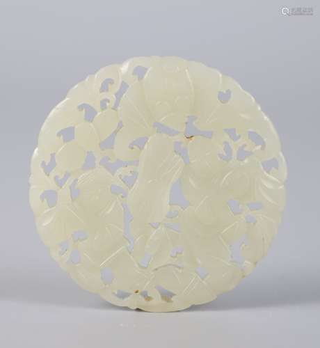 Hetian jade seed material white jade double-sided carving boy Panlian jade plate