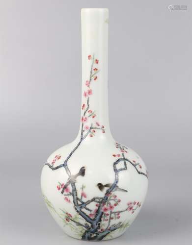 Pink magpie and plum vase