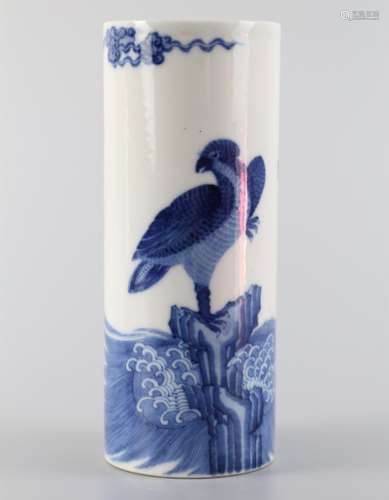 Blue and white flower and bird pen holder