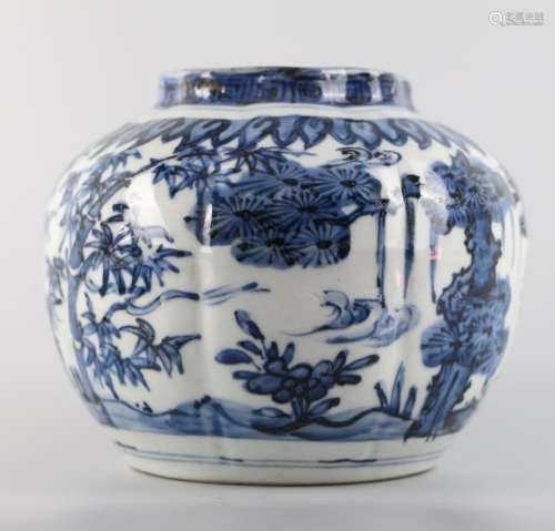 Blue and white bamboo gourd jar