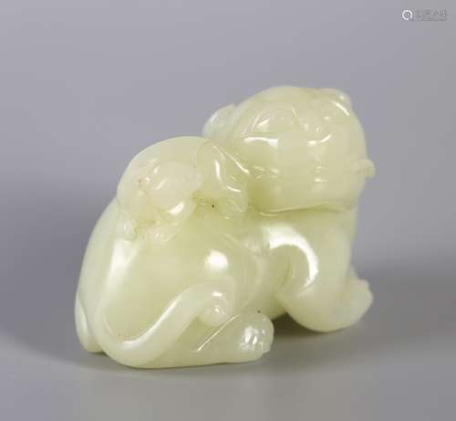 Hetian jade seed material white jade double division handle