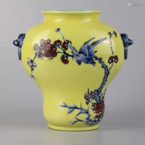 Yellow glaze famille rose vase