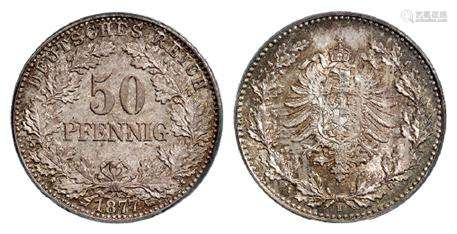 1877年（H）德国50芬尼银币/PCGS MS68