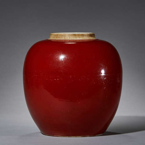 清中期 珊瑚红釉砂口罐