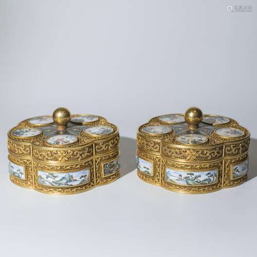 A Pair Of Enamel Gold Boxes