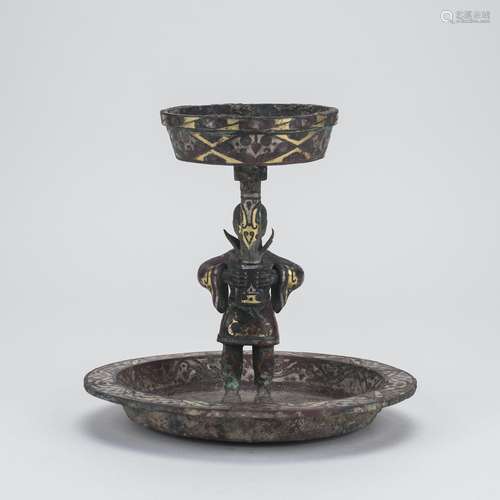 Gold-Inlaid Bronze Lamp