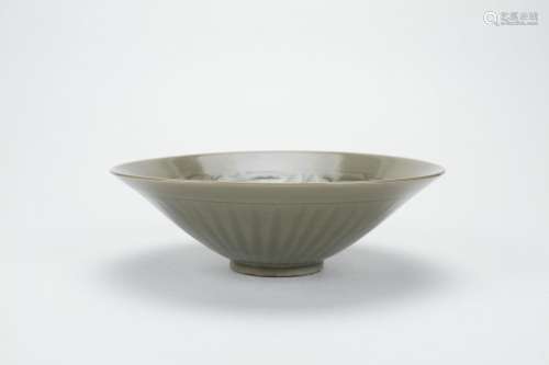 Celadon Glazed Porcelain Carved Flower Bowl