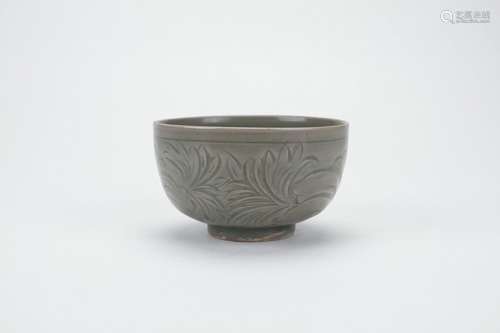 Celadon Glazed Porcelain Carved Flower Bowl