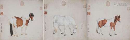 Painting Of Three Horses By Lang Shining