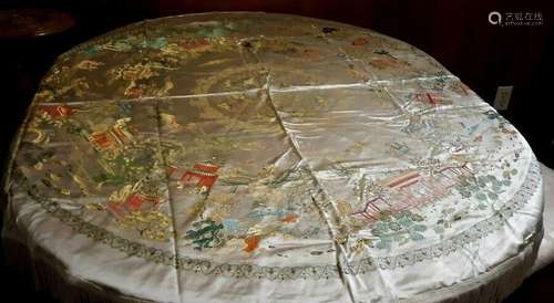 Antique  Chinese Silk  Embroidery Tablecloth! 1970's