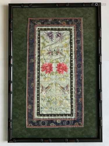 19th C. Chinese Forbidden Blind Stitch Framed Emroidery Textile