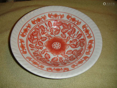 Superb Chinese Or Japanese Ceramic Pottery Bowl-Burnt Red Floral Patterns-Ribbed