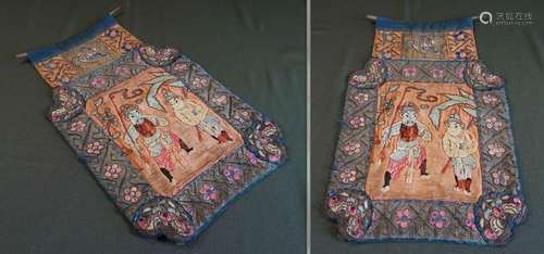 Fine Chinese 18th~19th Century Qing Dynasty Silk Embroidery Two Warriors