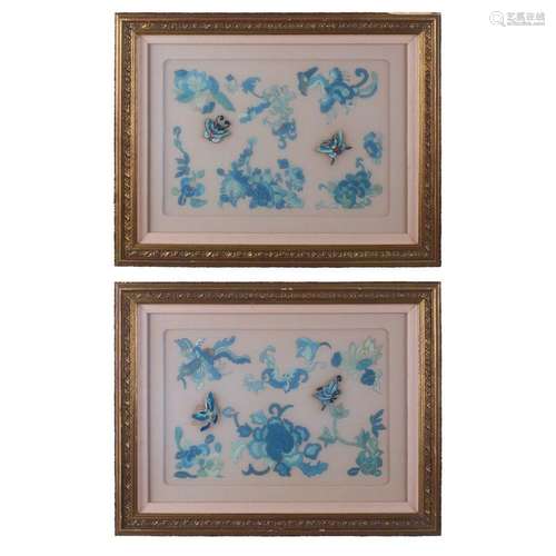 Qing Dynasty Embroidery Work In Shadowboxes - A Pair