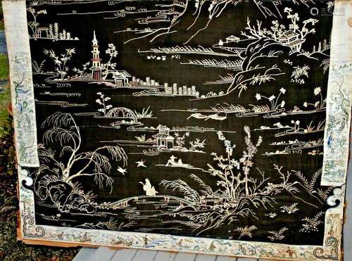 Antique Chinese Silk Embroidered Embroidery Robe Sleeve Panels Textile Figural