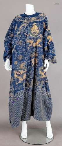 19th Century ANTIQUE CHINESE CHINA EMBROIDERY SUMMER SILK ROBE BLUE DRAGON