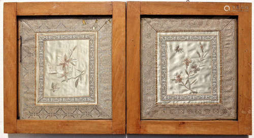 CINA (China): Old Chinese pair of embroidered framed panel