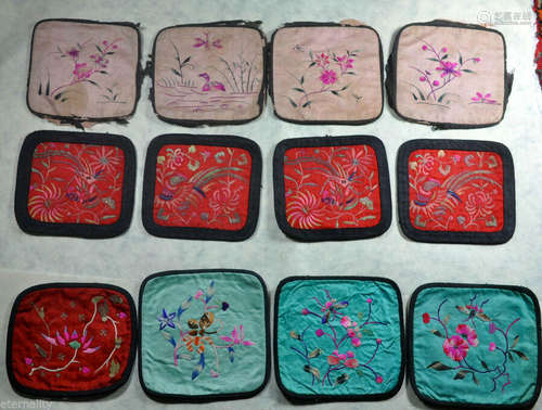 12 PCS ANTIQUE CHINESE CHINA QING EMBROIDERY BADGE TEXTILE SILK 19TH C