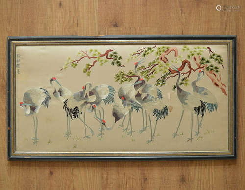 ANTIQUE 19th C LATE QING CHINESE HAND EMBROIDERED SILK HANGING PANEL EMBROIDERY