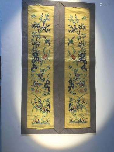 Two Antique Chinese Silk Embroidered Panels