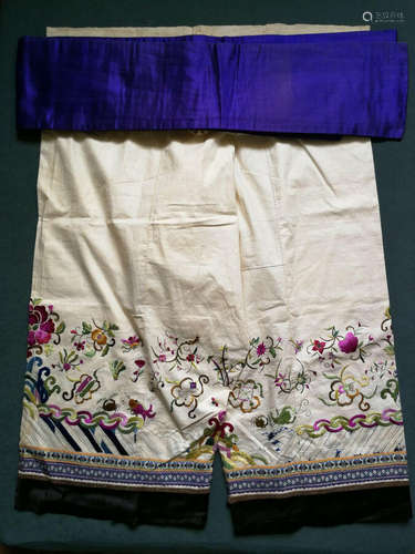 An old Chinese silk costume and belt,with embroidered flowers,insects,19thC