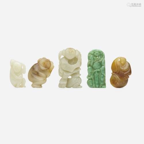 Chinese, jade and jadeite carvings, collection of five