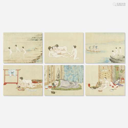 Japanese School, erotic paintings, collection of six