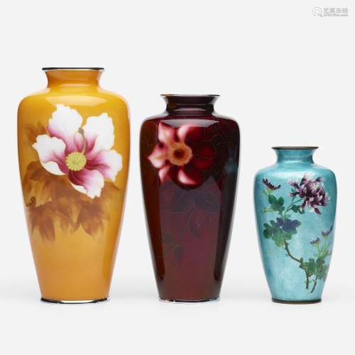 Japanese, cloisonné enamel vases, collection of three