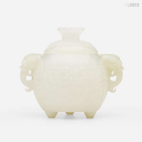 Chinese, white jade censer and cover