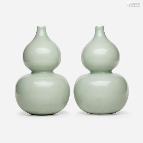 Chinese, celadon double gourd vases, pair