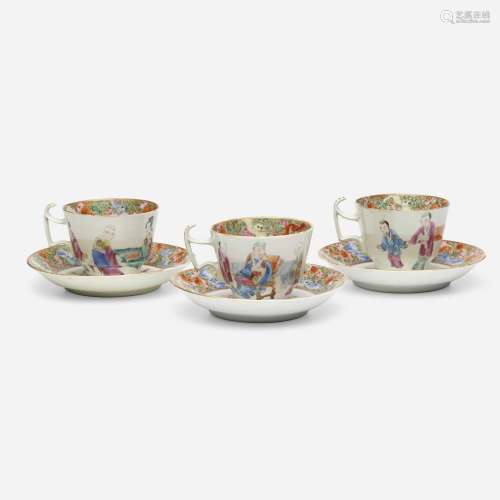 Chinese Export, Canton Rose teacups and saucers