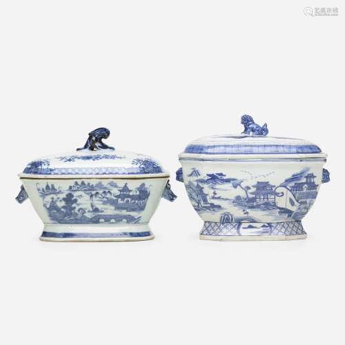 Chinese Export, Blue and White soup tureens and covers