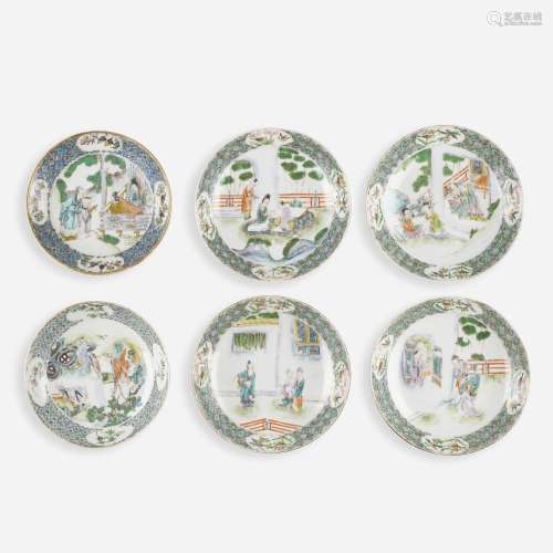 Chinese, Famille Verte dishes, set of six
