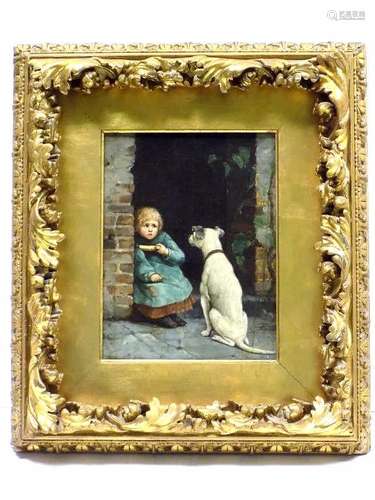 AMERICAN SCHOOL CHILD WITH DOG PAINTING