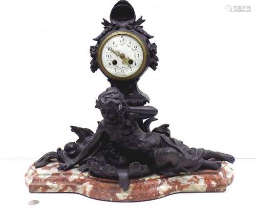 GRAND VICTORIAN BRONZED MAIDEN FRENCH MANTEL CLOCK