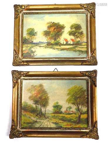 PAIR SMALL LANDSCAPE PAINTINGS SIGNED ILLEGIBLY