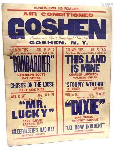 GOSHEN N.Y. MOVIE POSTER CARY GRANT BING CROSBY