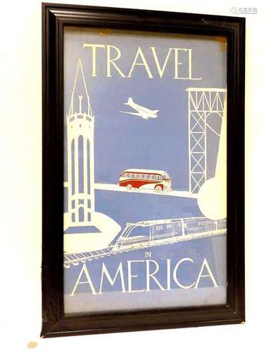 TRAVEL IN AMERICA POSTER ILLUSTRATION WATERCOLOR