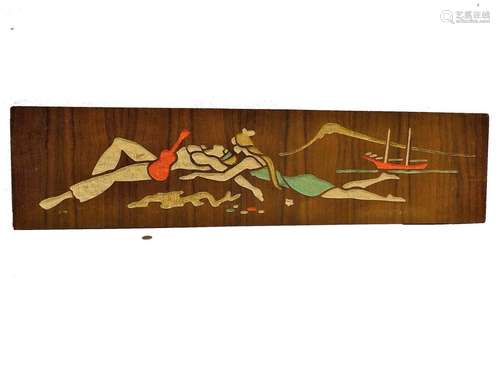 MIDCENTURY MODERN LOVERS TEAK WALL PLAQUE