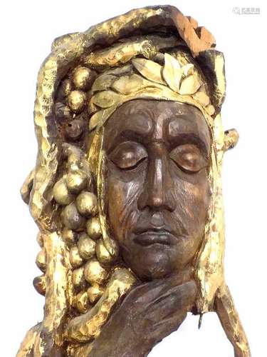 MOROZ - FOLK ART CARVED DANTE GILT WOOD SCULPTURE