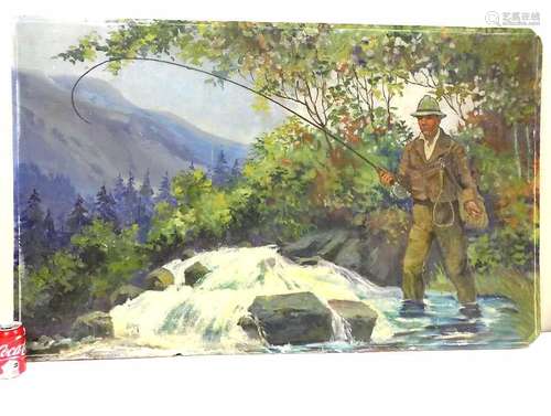 HUGE FLY FISHERMAN ILLUSTRATION ART PAINTING