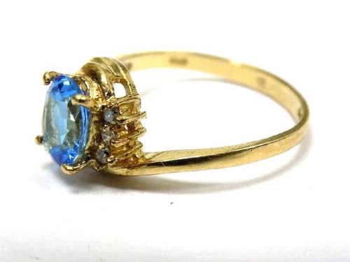 ART NOUVEAU 14K GOLD BLUE TOPAZ DIAMOND RING