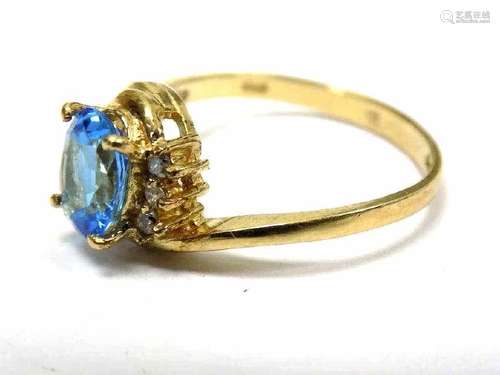 ART NOUVEAU 14K GOLD BLUE TOPAZ DIAMOND RING