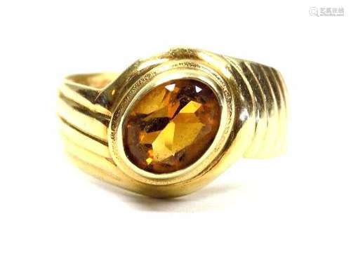 MODERNIST SOLID 14K YELLOW GOLD & BIG CITRINE RING