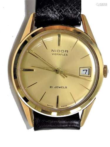 14K GOLD NIDOR VIBRAFLEX 21 JEWEL MENS WRISTWATCH