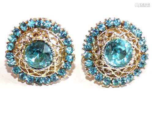 VINTAGE SIMULATED BLUE TOPAZ COSTUME EARRINGS